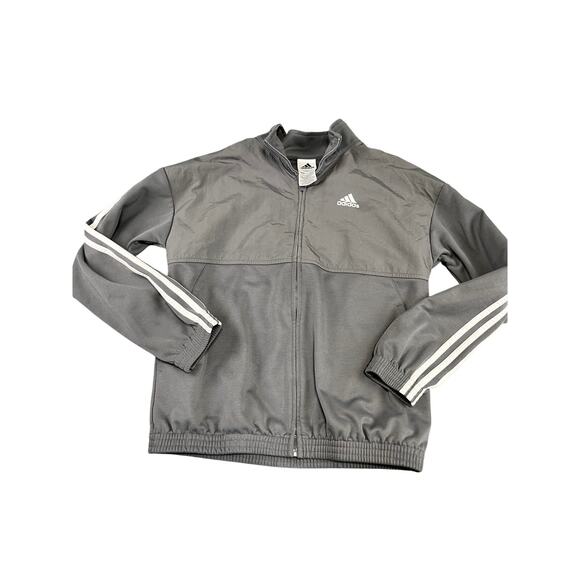 Women's Adidas Gray Full Zip Track Jacket White Stripes Athletic Large exc - Picture 1 of 11